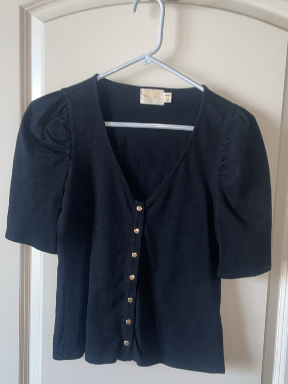 Nation LTD Black Puff-Sleeve Button Front Top